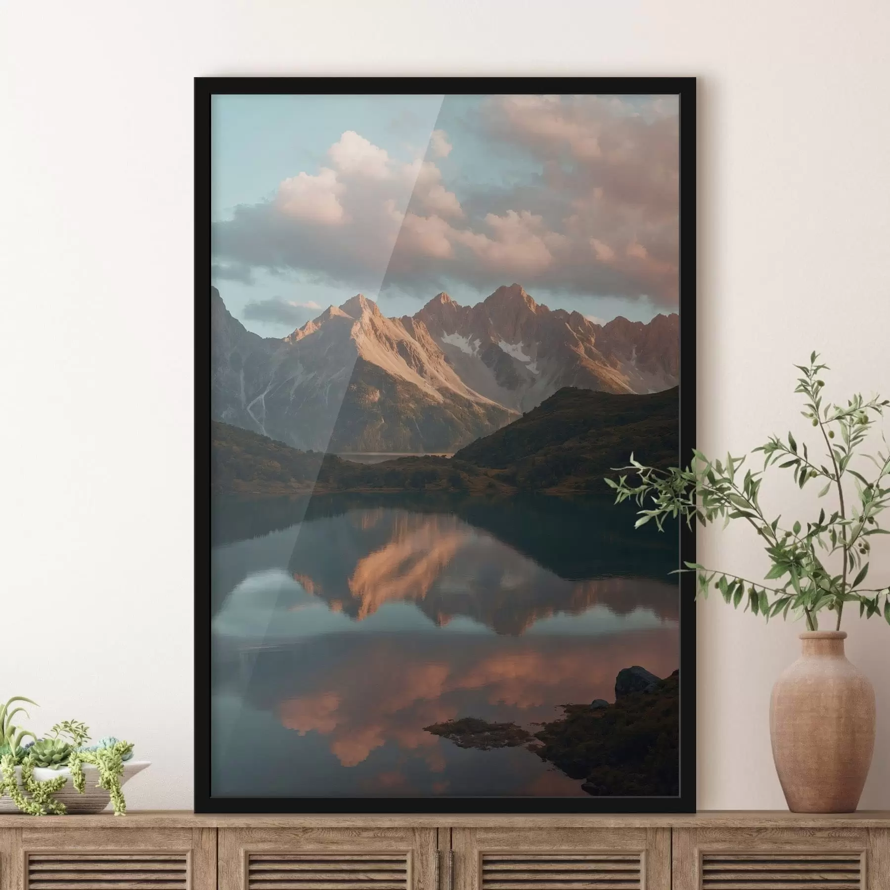 Fototapetes Kalnu ainava ar ezera atspulgu f48493