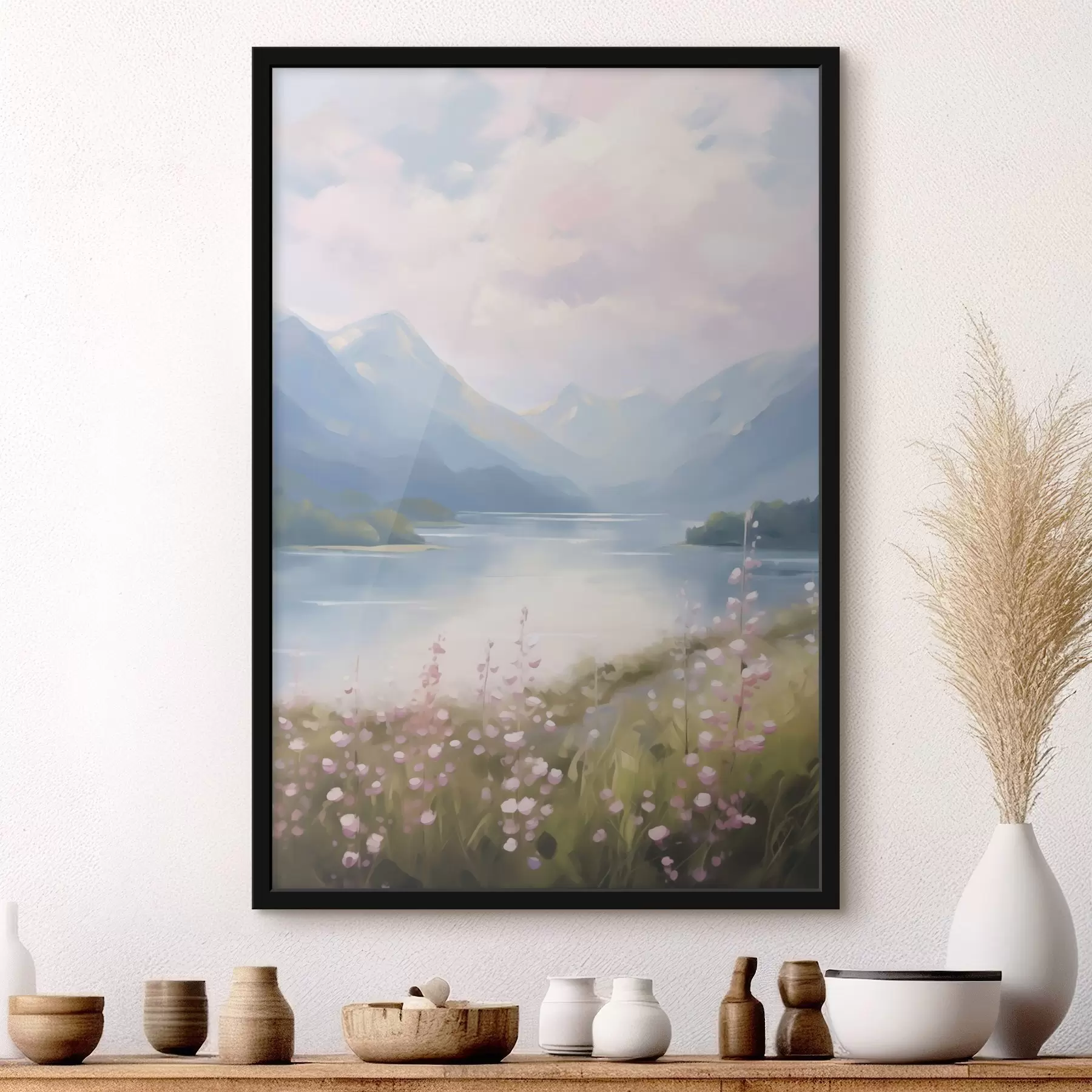 Fototapetes Glezna, kurā attēlots kalnu ezers f48504