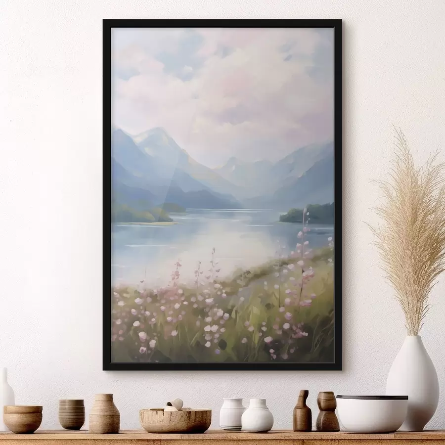 Fototapetes Glezna, kurā attēlots kalnu ezers f48504