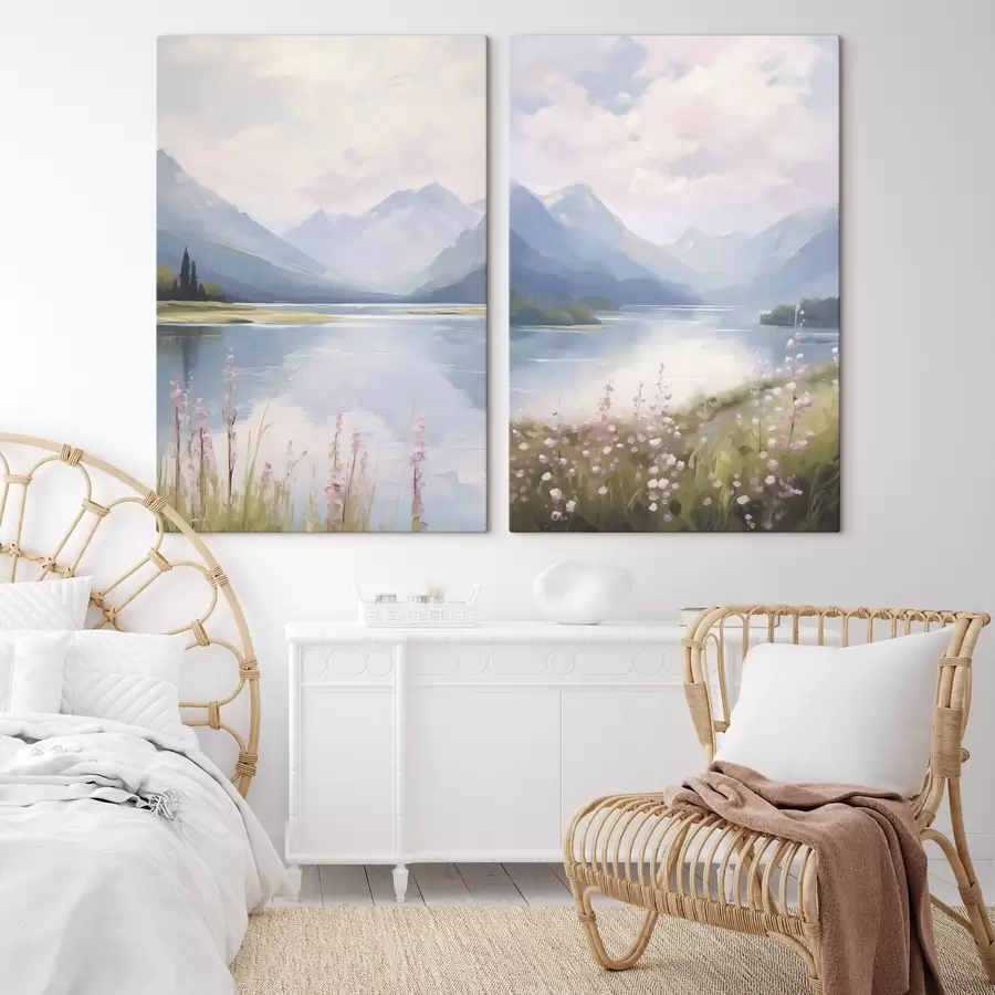 Fototapetes Ezers pie kalniem imitācija glezniecības m30248