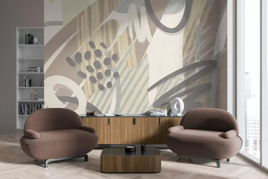 Fototapetes Abstrakts teksturēts raksts ar organiskiem kontūriem, skicēm un punktiņiem klusās pasteļtoņos w09774