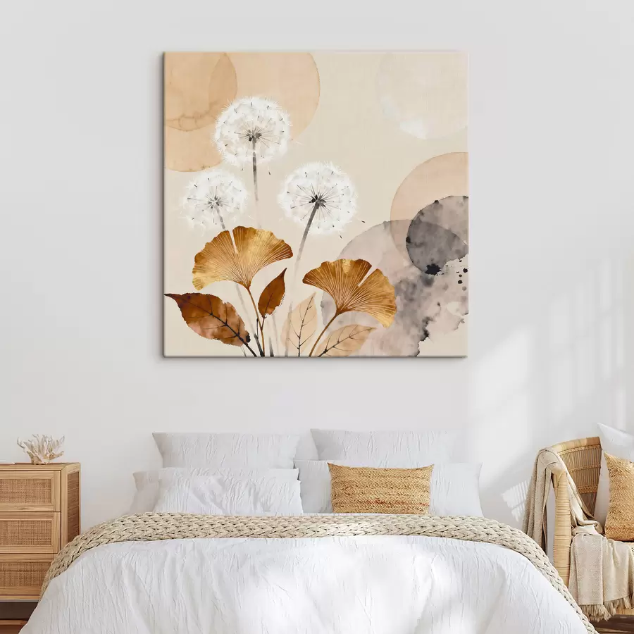 Glezna Abstrakcija: pienenes un ginkgo lapas s48279