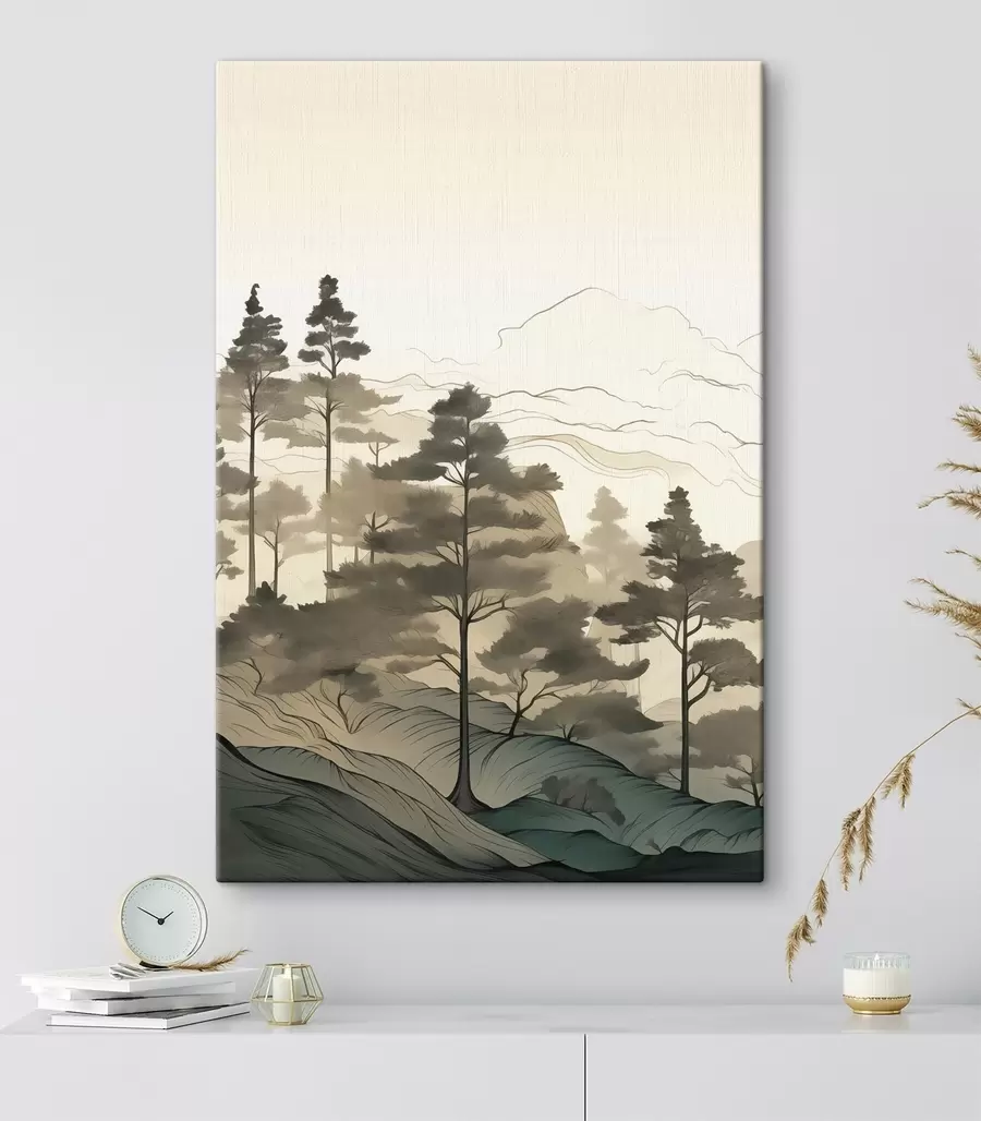 Glezna Miglas apklāts mežs rītausmā s48539