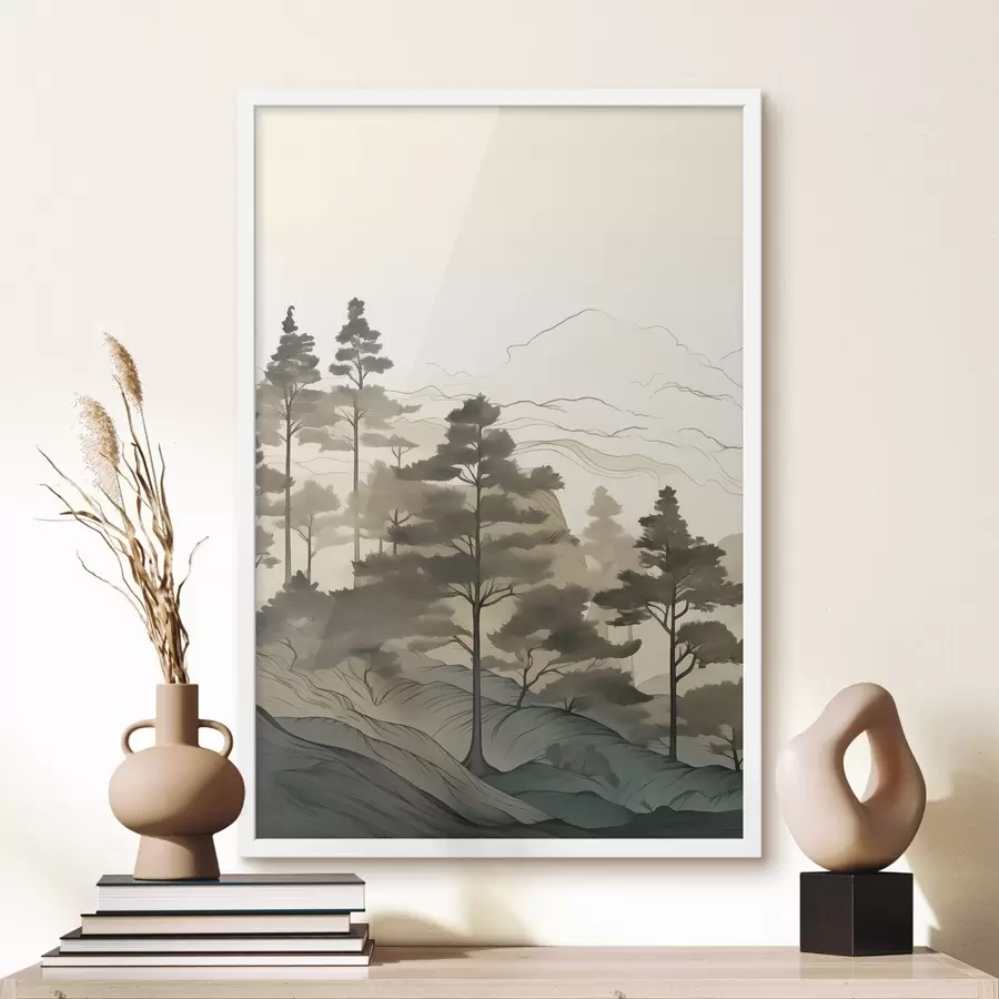 Fototapetes Miglas apklāts mežs rītausmā f48539