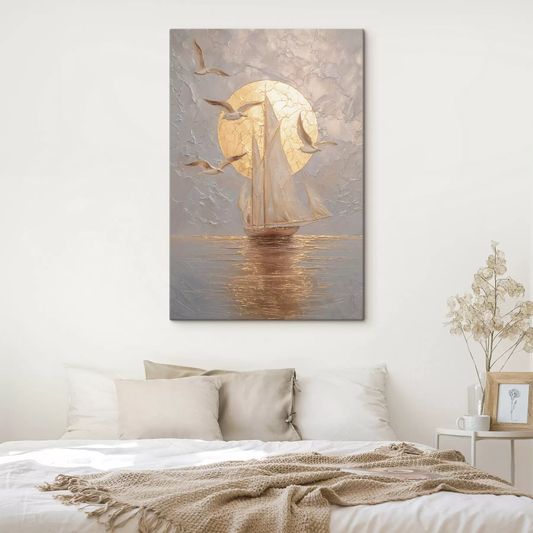 Glezna kuģis saulrietā, gleznojot impasto tehnikā s48556