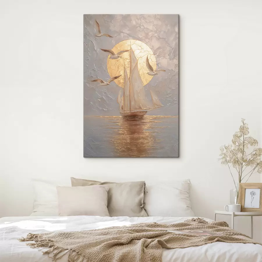 Glezna kuģis saulrietā, gleznojot impasto tehnikā s48556