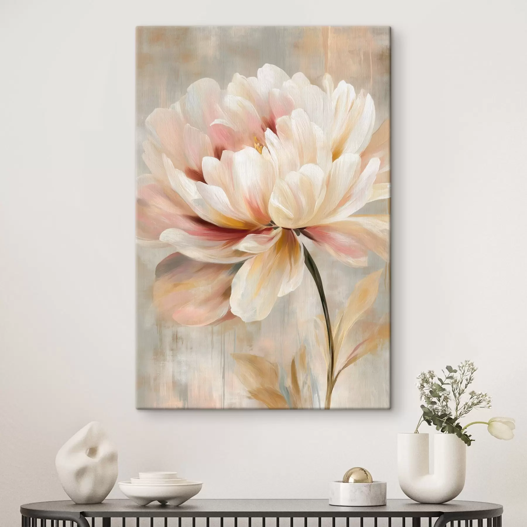 Glezna Maiga peonija pasteļtoņos eļļas glezniecības stilā s48183