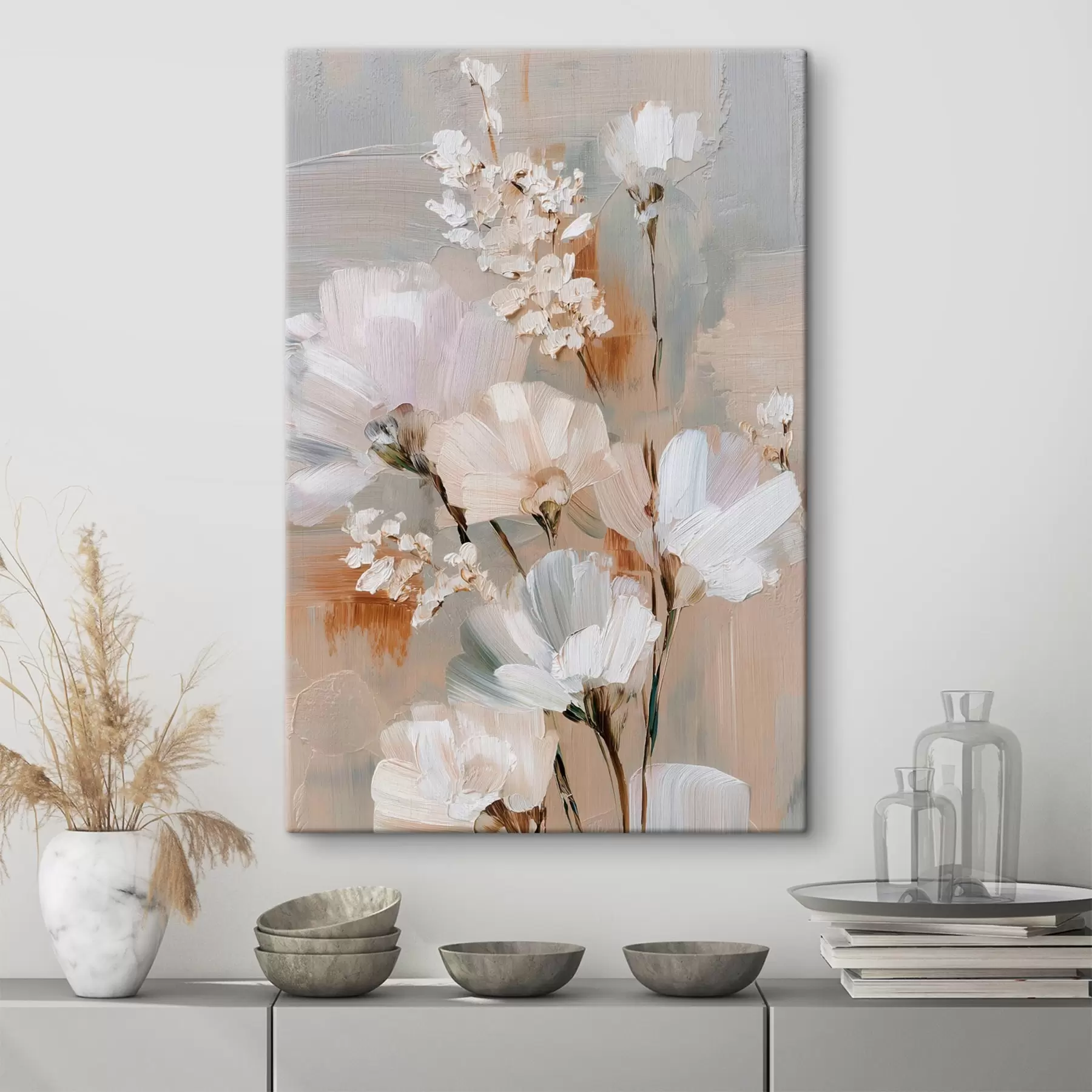 Glezna Ziedu kompozīcija pasteļtoņos eļļas glezniecības stilā s48194