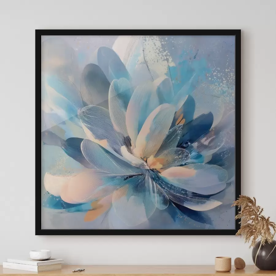 Fototapetes Abstrakta zieda attēls vēsās toņos mākslas plakāta stilā f48186