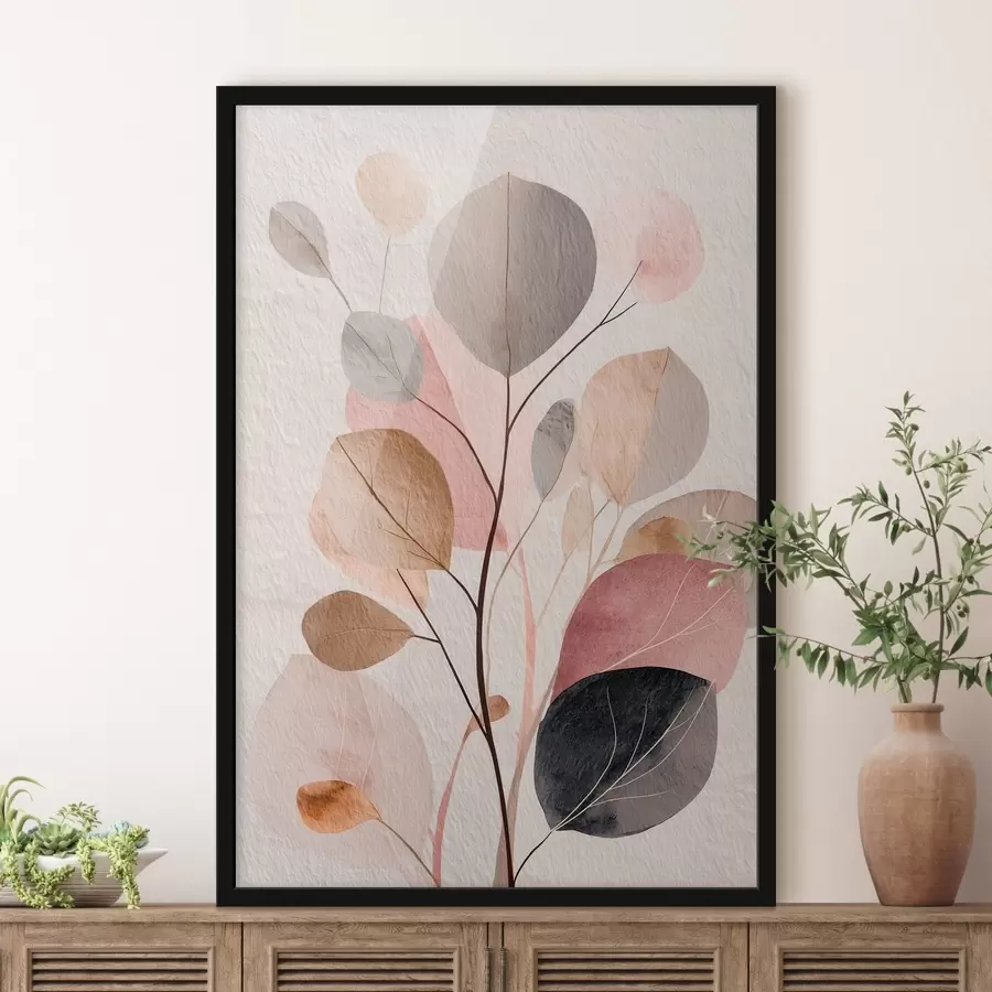 Fototapetes Abstrakta zaru kompozīcija ar apaļām lapām siltos smilškrāsas un koraļļu toņos f48187