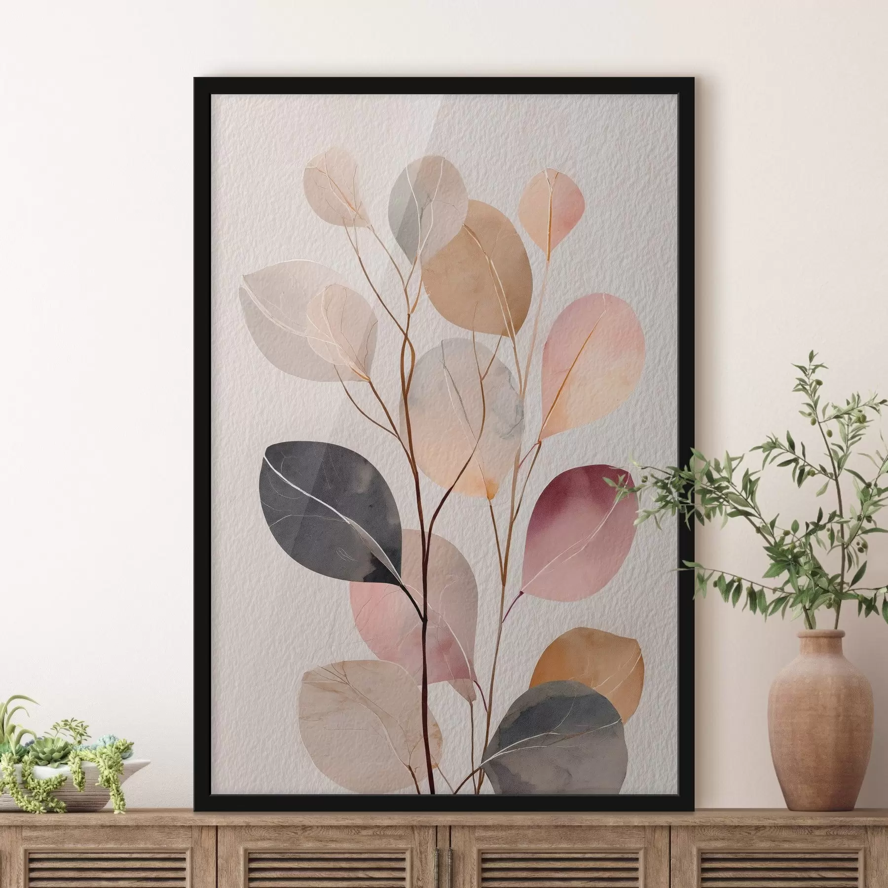 Fototapetes Abstrakta zaru kompozīcija smilškrāsas un koraļļu toņos akvareļa stilā f48188