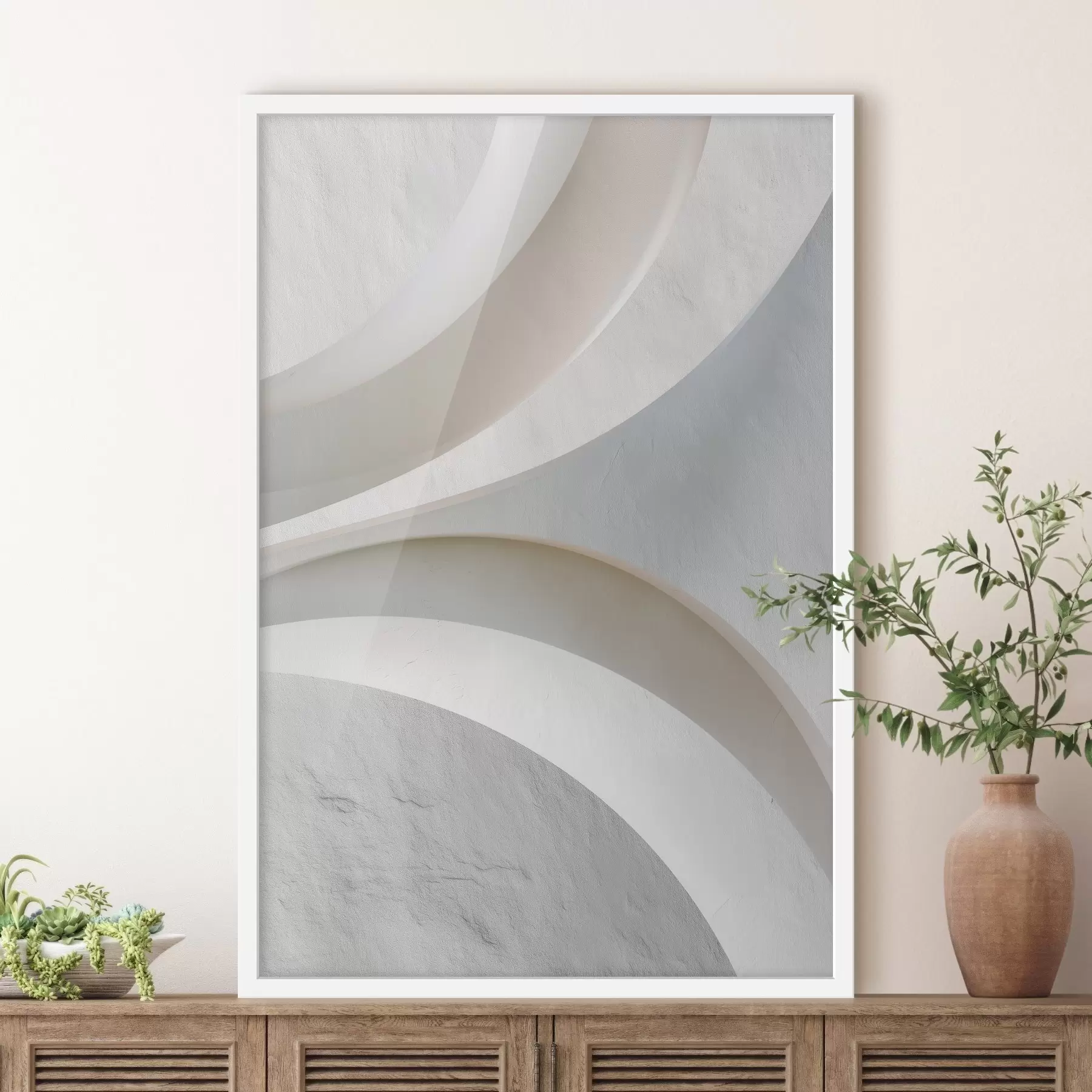 Fototapetes Dekoratīvs paneļš ar trīsdimensiju arhitektūras formām uz gaiša fona f48191