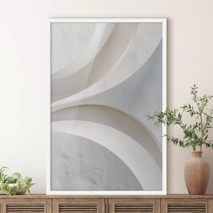 Fototapetes Dekoratīvs paneļš ar trīsdimensiju arhitektūras formām uz gaiša fona f48191