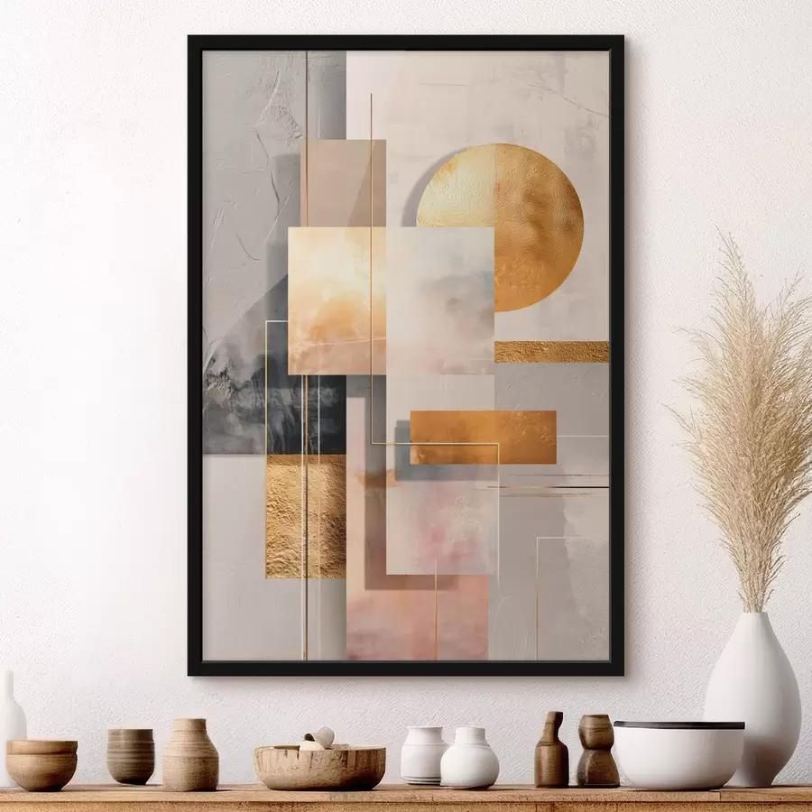 Fototapetes Dekoratīvs kompozīcija ar taisnstūriem un apli siltā smilškrāsas un brūnā toņu gammas krāsās f48196