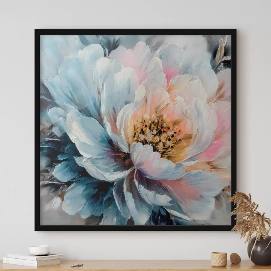 Fototapetes Liels peonijs ar izteiksmīgiem, faktūriem bagātiem triepieniem mūsdienīgā glezniecības stilā f48197