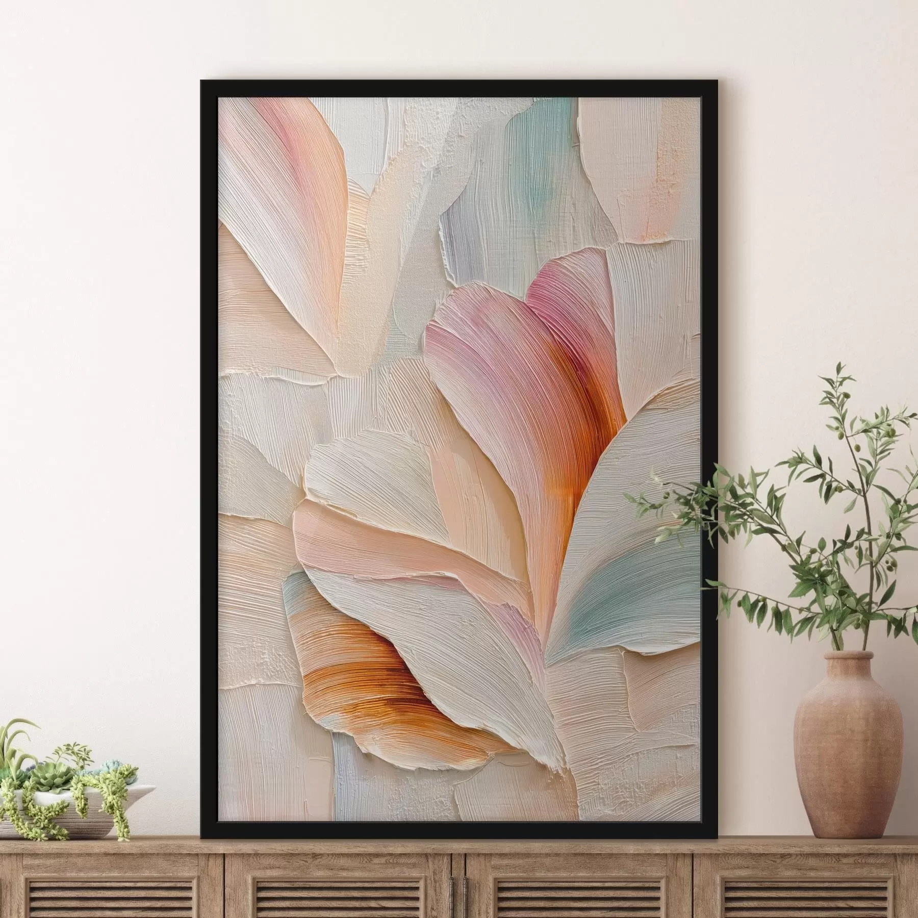 Fototapetes Mākslinieciska ilustrācija ar apjomīgiem ziedlapiem mūsdienīgā glezniecības stilā f48201