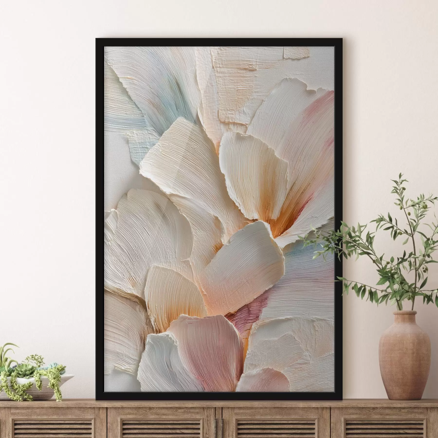 Fototapetes Abstrakta ziedu kompozīcija gaišos toņos eļļas glezniecības stilā f48204