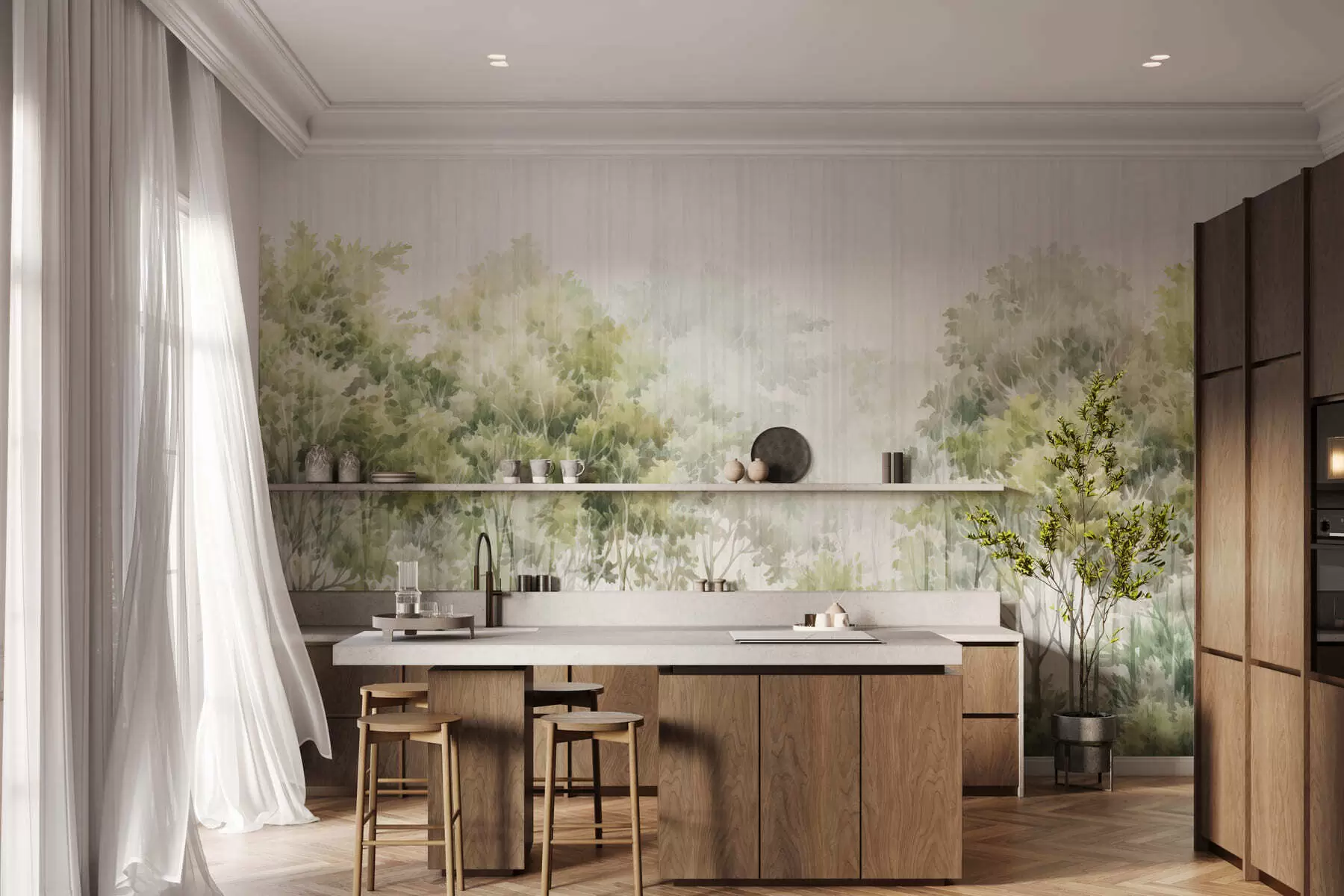 Fototapetes Zaļojošs mežs un līnijas w05442