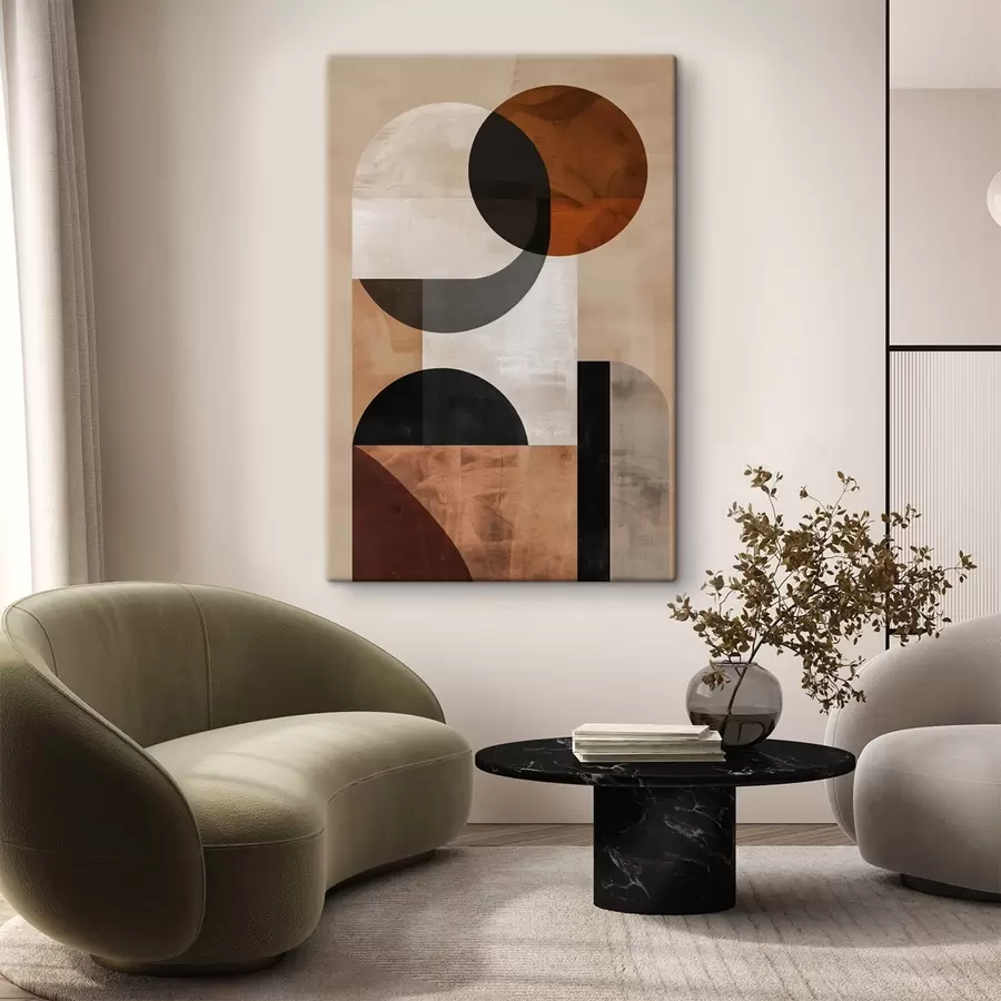 Glezna Ģeometriskā abstrakcija, smilškrāsā un melnā s48583