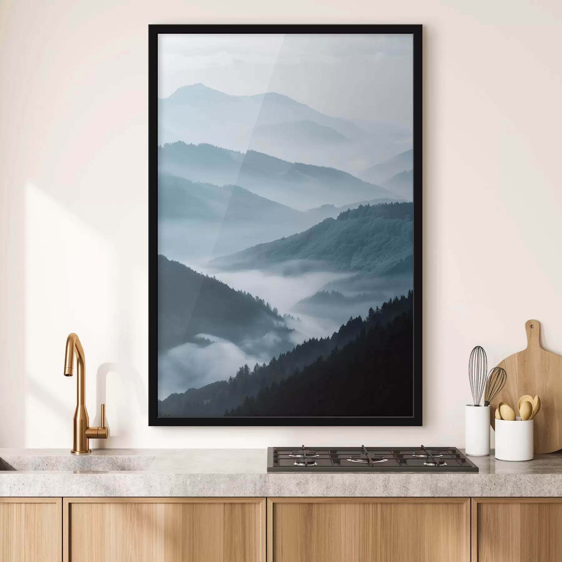 Fototapetes Miglas apklātie kalni, zils ainavas f48567