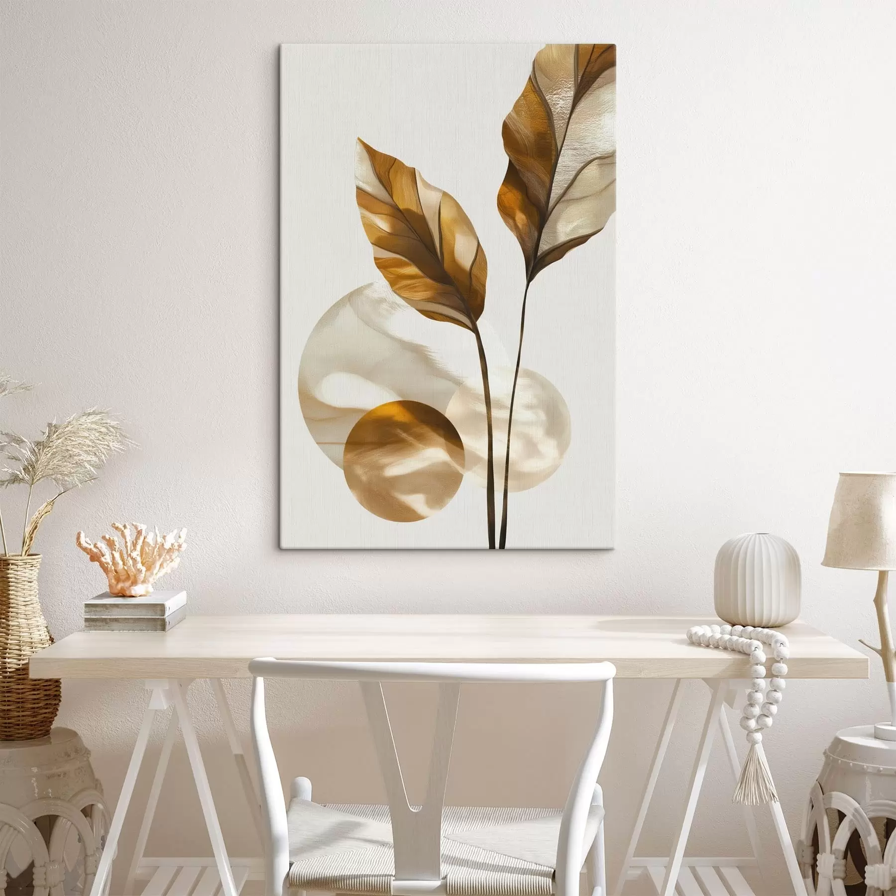 Glezna Abstrakta kompozīcija no lapām un apļiem s48615