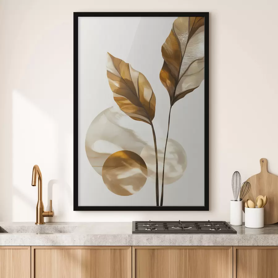 Fototapetes Abstrakta kompozīcija no lapām un apļiem f48615