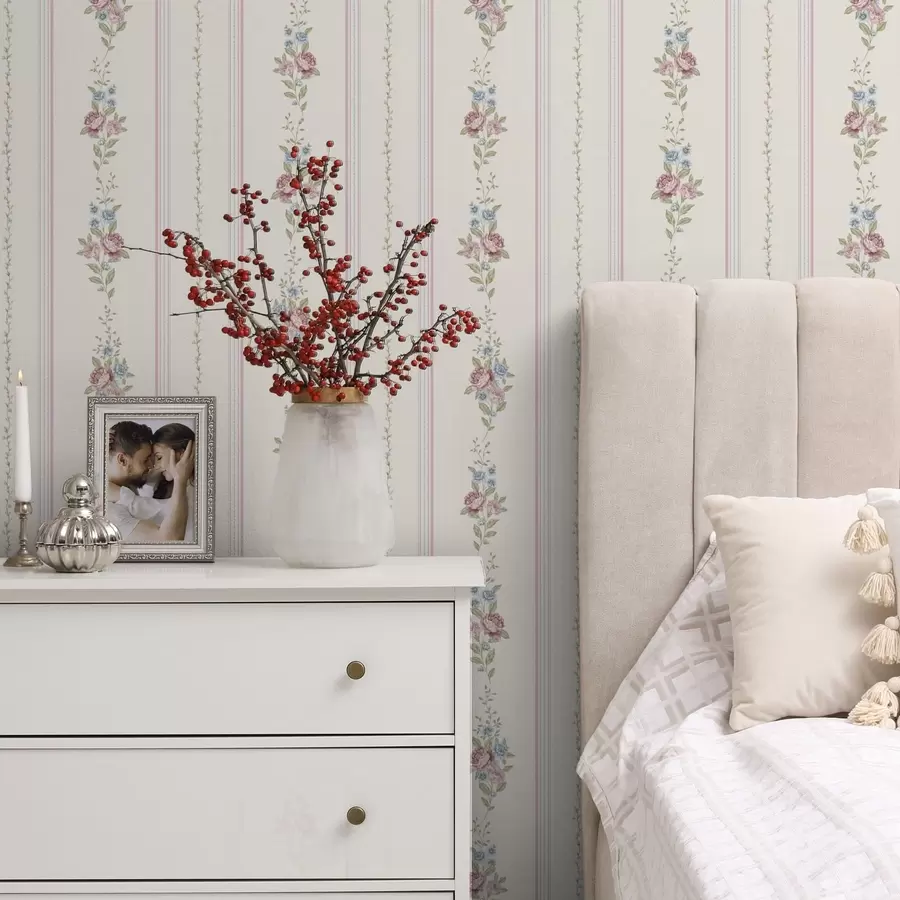 Fototapetes Svītrains ziedu raksts maigās krāsās a01130