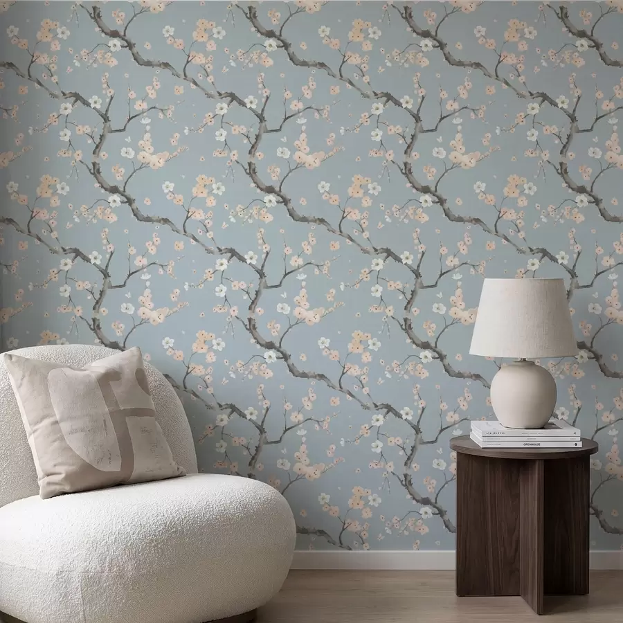 Fototapetes Ziedošas zaras uz zila fona a01155