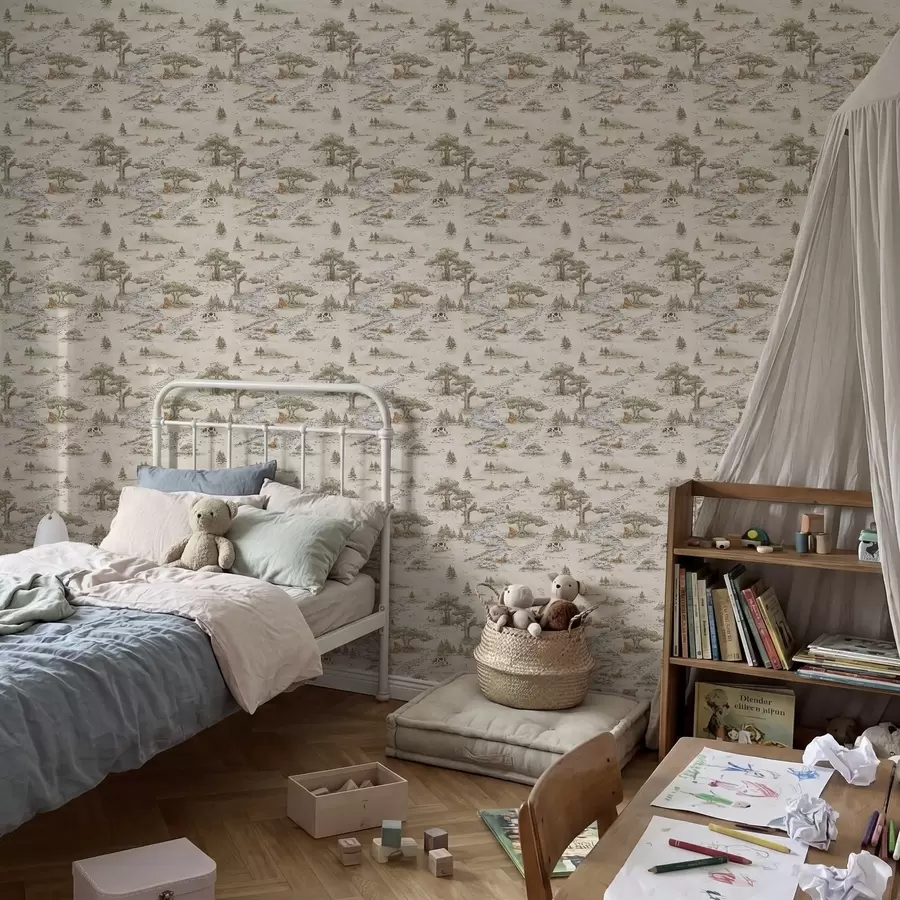 Fototapetes Dabas ilustrācija ar dzīvniekiem un upi a01157