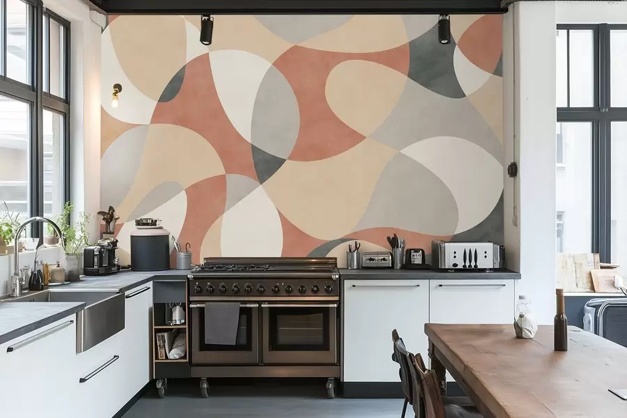 Fototapetes Abstrakts raksts ar noapaļotām formām siltos toņos w05149v1