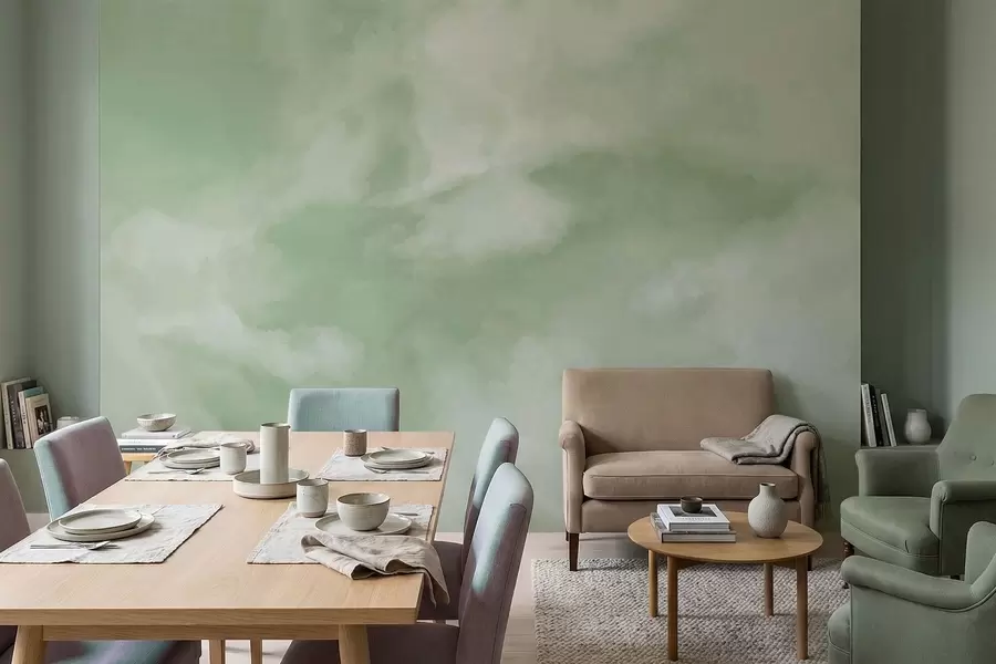 Fototapetes Maigs, mākoņains fons maigos zaļos toņos w05426v2