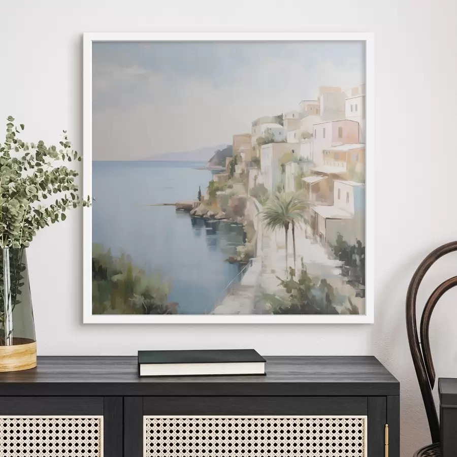 Fototapetes Jūras piekrastes pilsētas ainava, glezniecības imitācija f48674