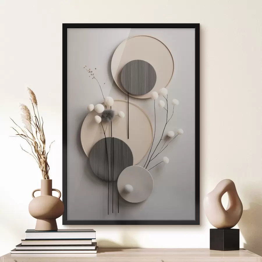 Fototapetes Apļveida paneļi ar sausām zariņām un mīkstām bumbiņām f48601