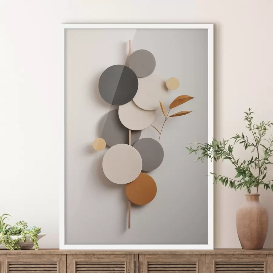 Fototapetes Abstrakti apļi ar lapām neitrālos toņos f48602