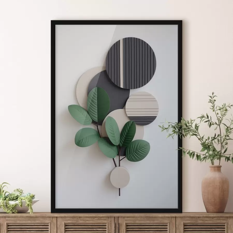 Fototapetes Zaļas lapas ar apaļiem reljefiem elementiem f48603