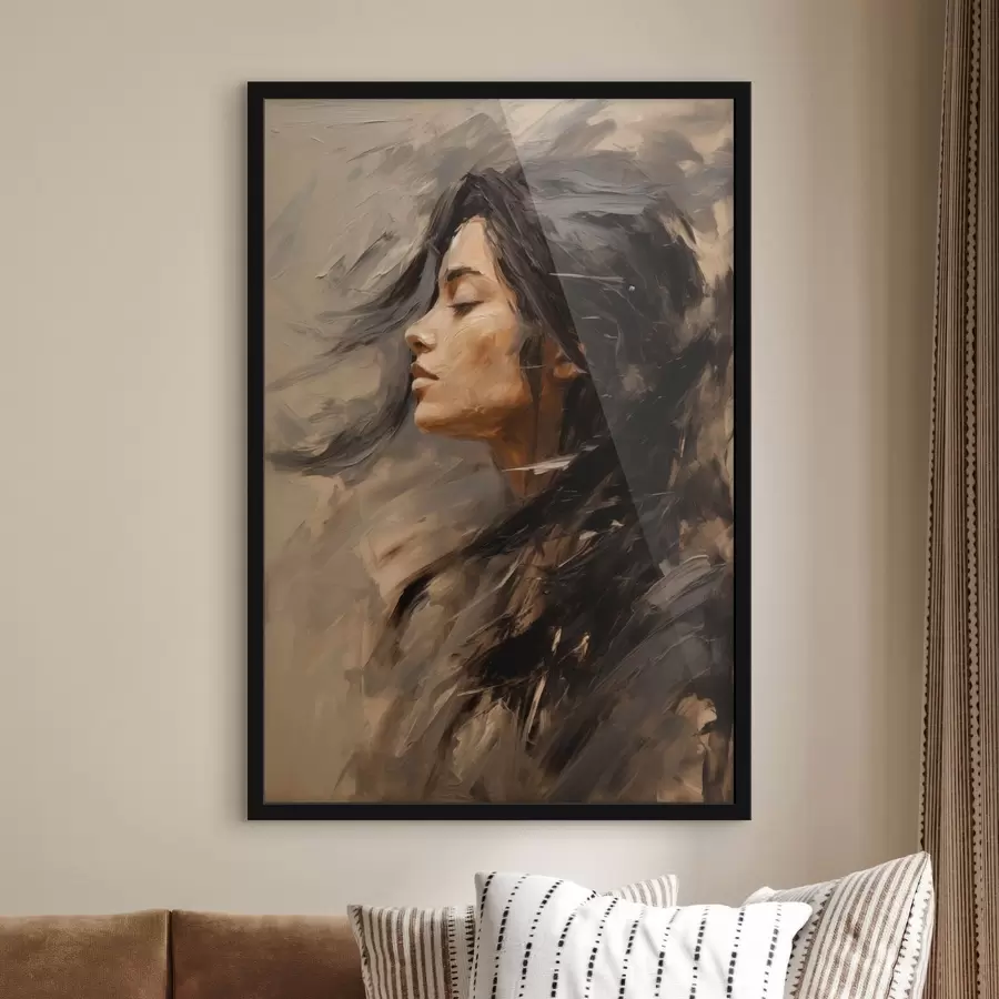 Fototapetes Sievietes portrets gleznieciskos triepienos, siltos toņos f48621