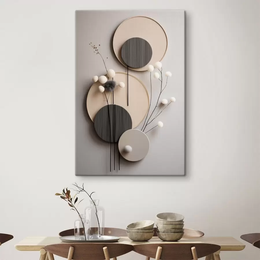 Glezna Apļveida paneļi ar sausām zariņām un mīkstām bumbiņām s48601