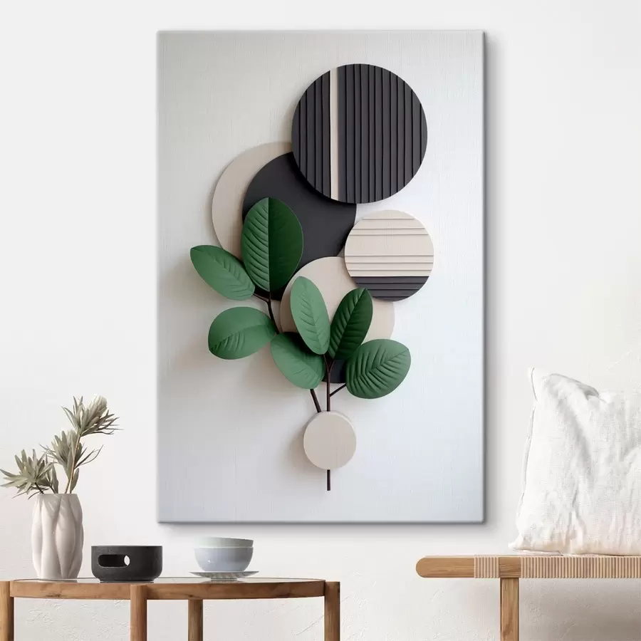Glezna Zaļas lapas ar apaļiem reljefiem elementiem s48603