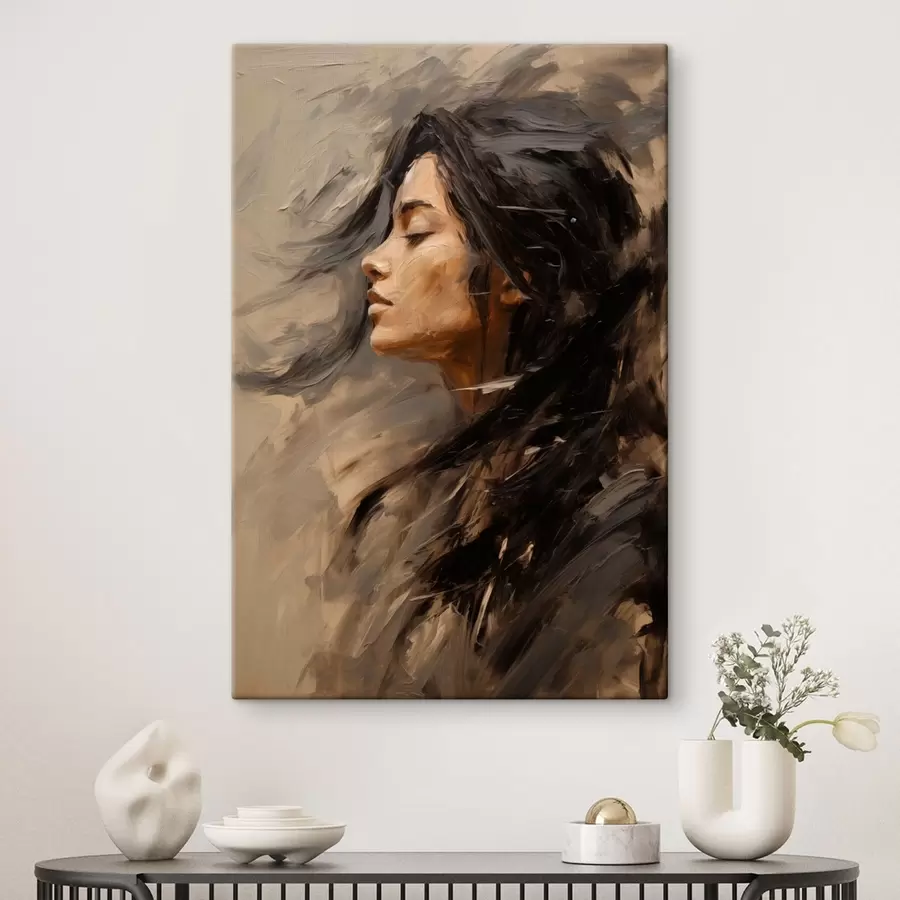 Glezna Sievietes portrets gleznieciskos triepienos, siltos toņos s48621