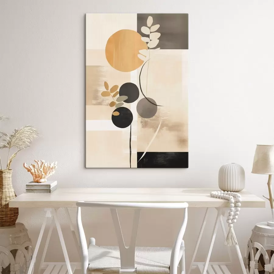 Glezna Abstrakcija ar lapām un apļiem s48612