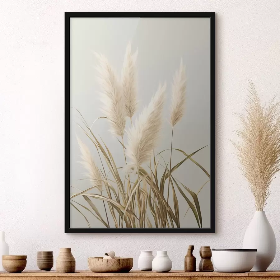 Fototapetes Vairāki augsti, pūkaini pampas zāles stiebri ar garām, plānām lapām f48723