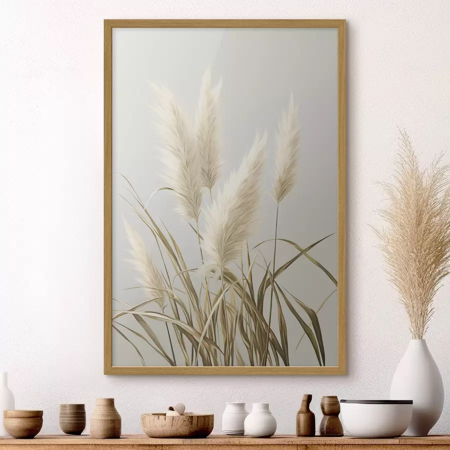 Fototapetes Vairāki augsti, pūkaini pampas zāles stiebri ar garām, plānām lapām f48723