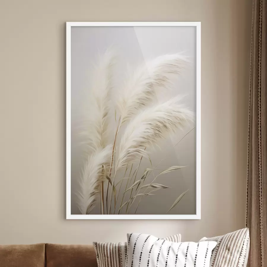 Fototapetes Vairāki augsti, pūkaini pampas zāles stiebri ar garām, plānām lapām f48724