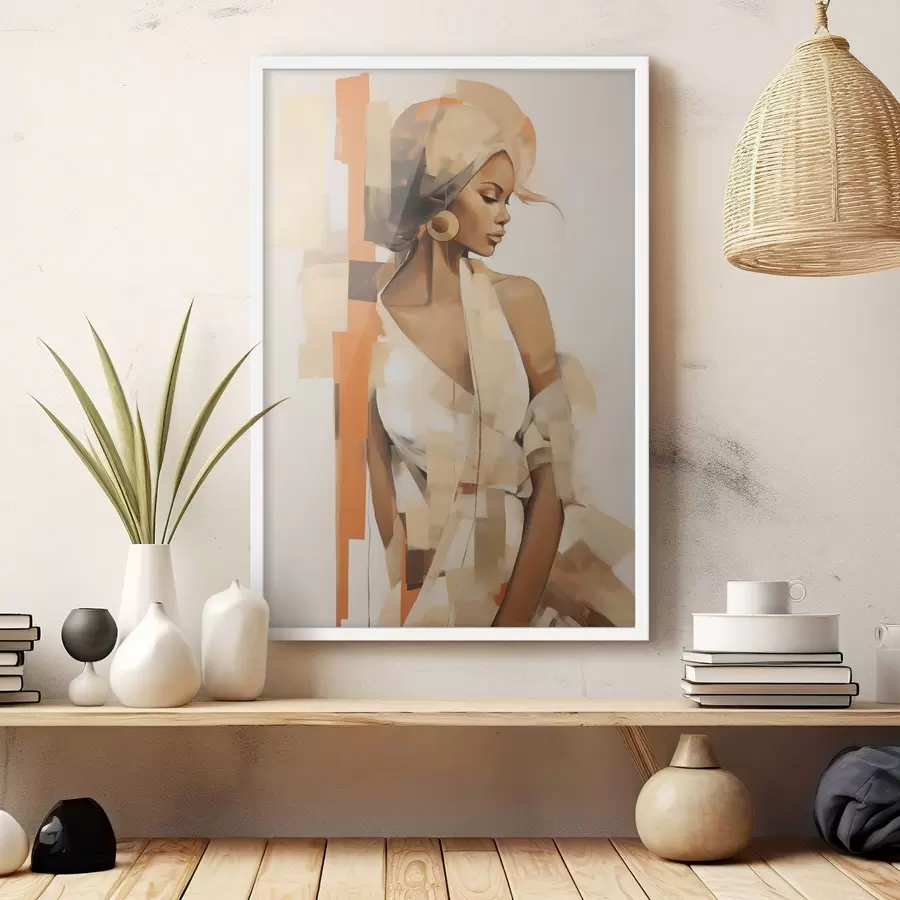 Fototapetes Abstrakts sievietes portrets ar oranžām un smilškrāsas formām f48735