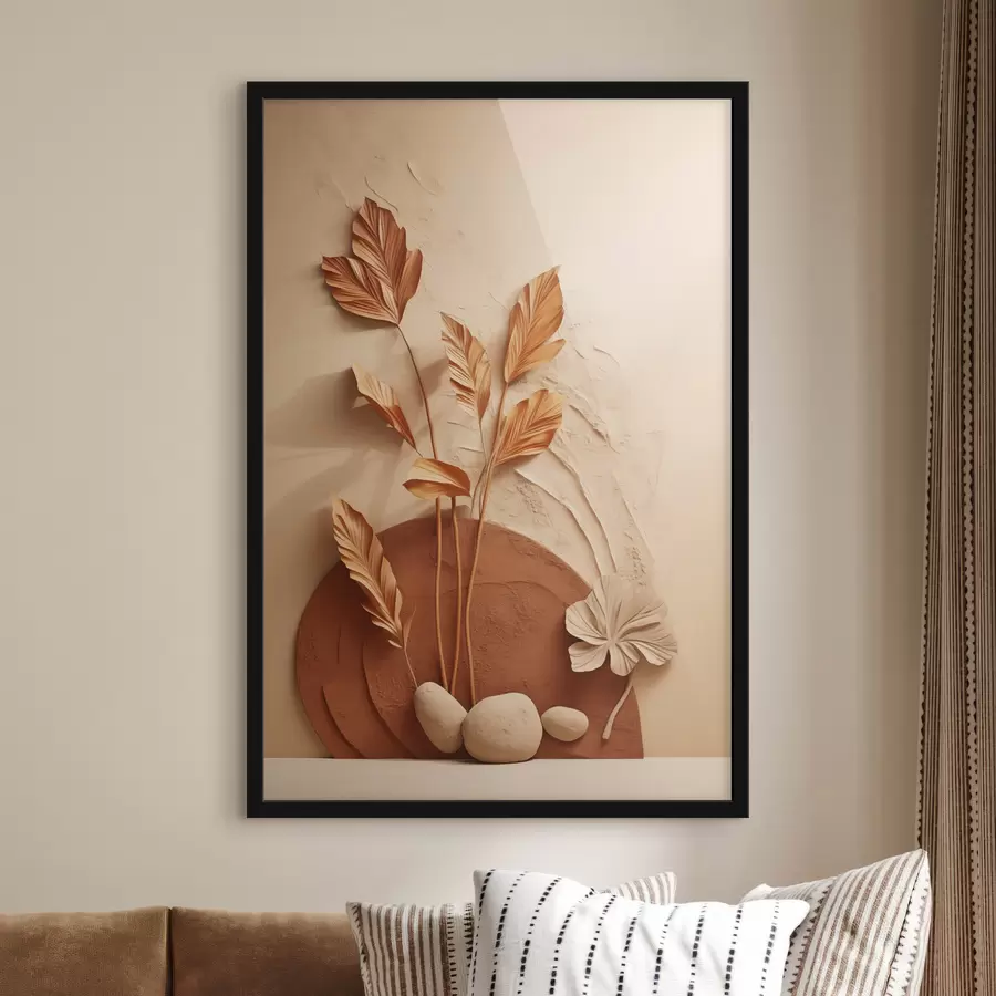 Fototapetes Minimālisma stila mākslas darbs ar kaltētiem ziediem un pampas zāli, faktūru fonu f48740