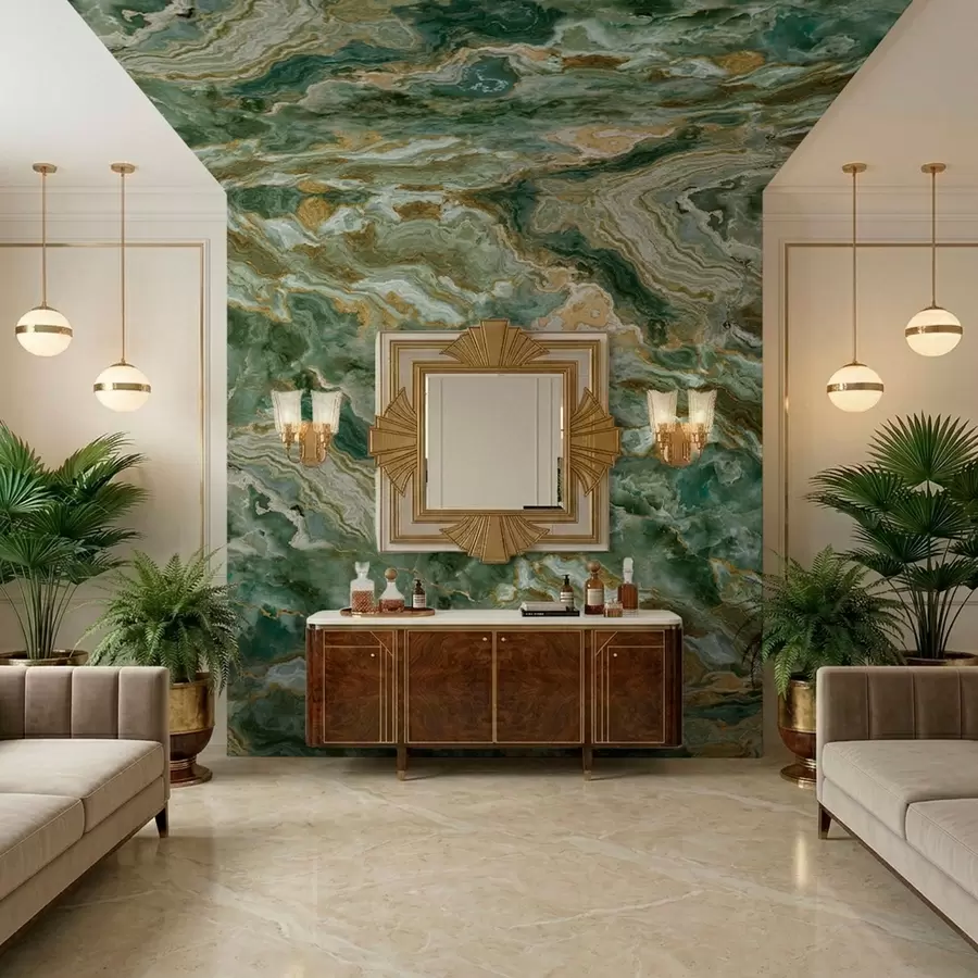 Fototapetes Zaļā oniksa tekstūra ar plūstošām, slāņveida dzīsām w05429