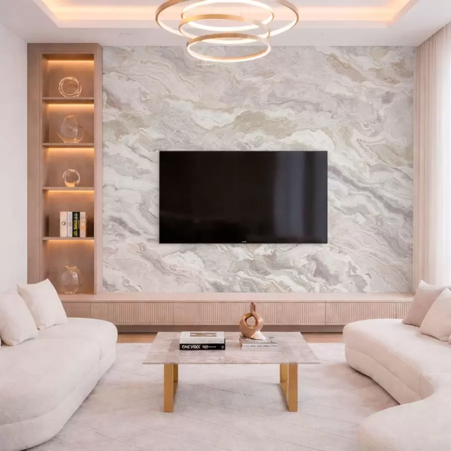 Fototapetes Gaišs onikss ar plūstošiem smilškrāsas un pelēkiem slāņiem w05430