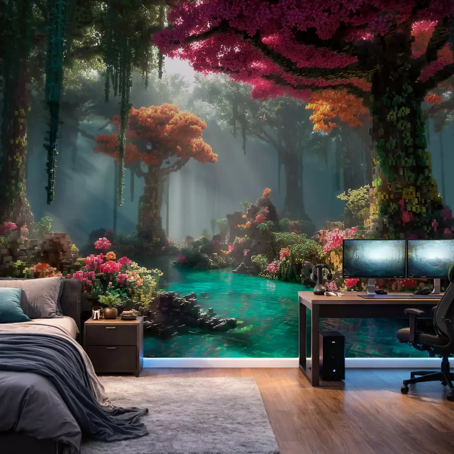 Fototapetes Pikseļu burvju meža birzs, kuras iedvesmas avots ir videospēles w09683