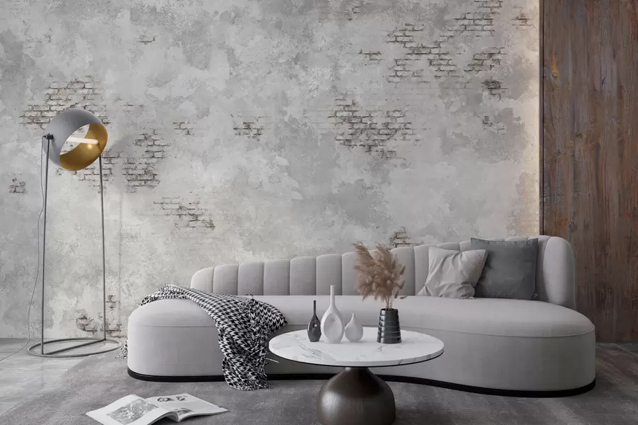 Fototapetes Grunge stila apmetuma faktūra ar redzamiem ķieģeļu fragmentiem w05161