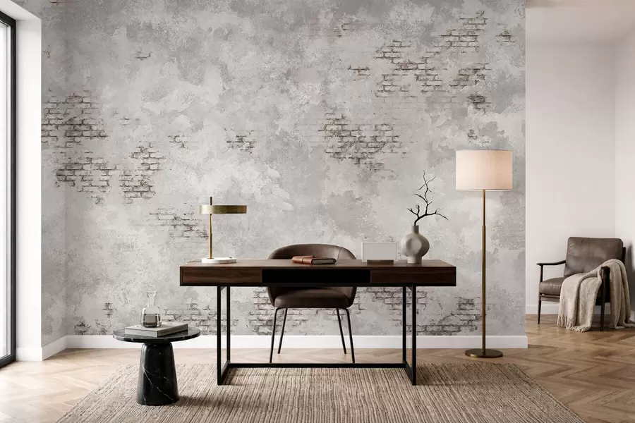 Fototapetes Grunge stila apmetuma faktūra ar redzamiem ķieģeļu fragmentiem w05161